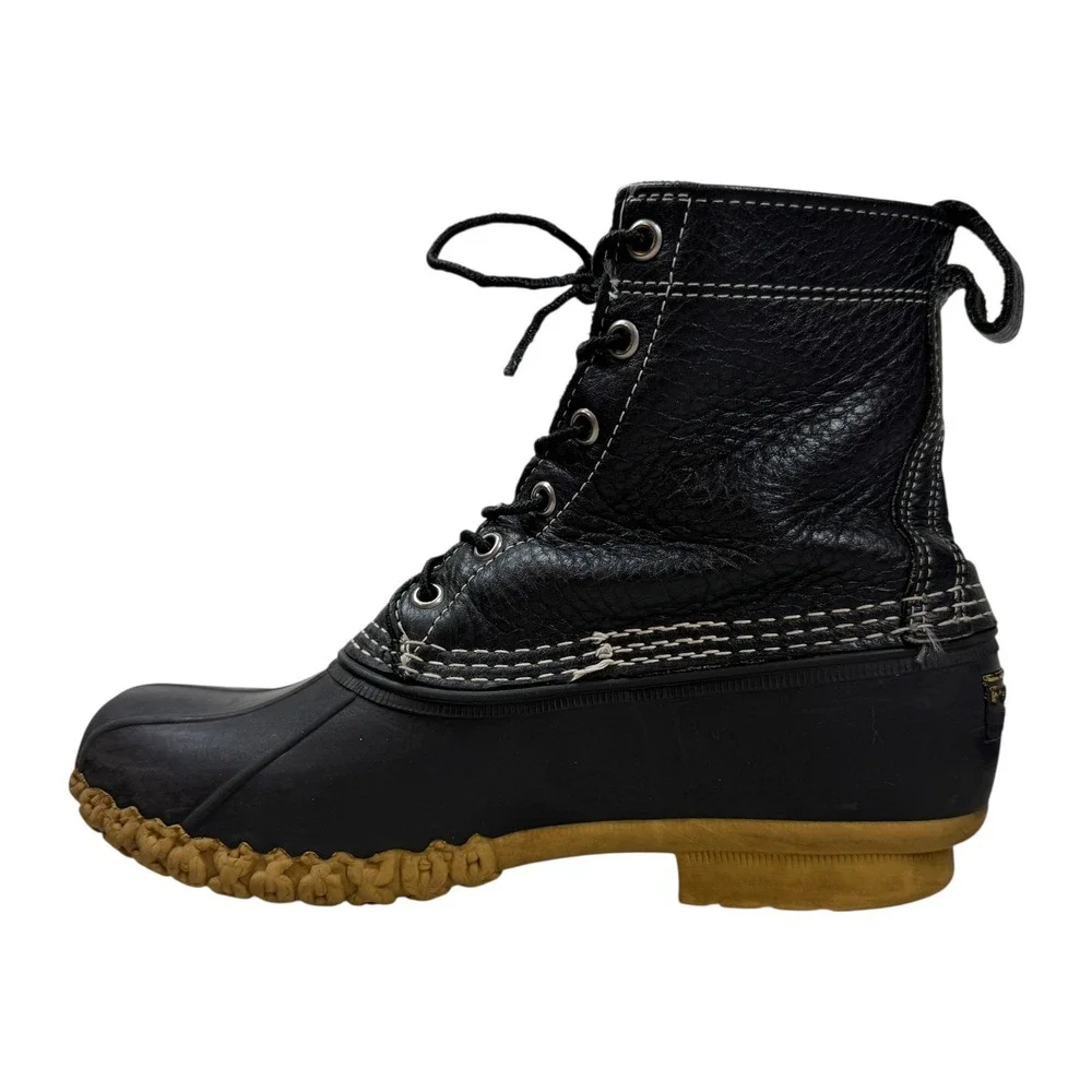 LL Bean Duck Boots Mens 8 EW Black Leather Waterproof Rain Snow Bean Boots